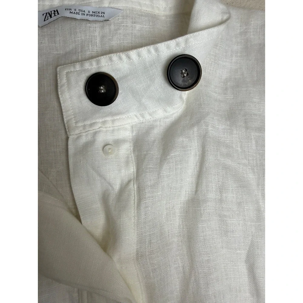 Zara women's long-sleeved linen blouse with buttons, siz S, white - Picture 4 of 6